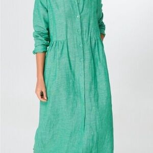Tuckernuck Lydell Green Button-Up Linen Women's Dress